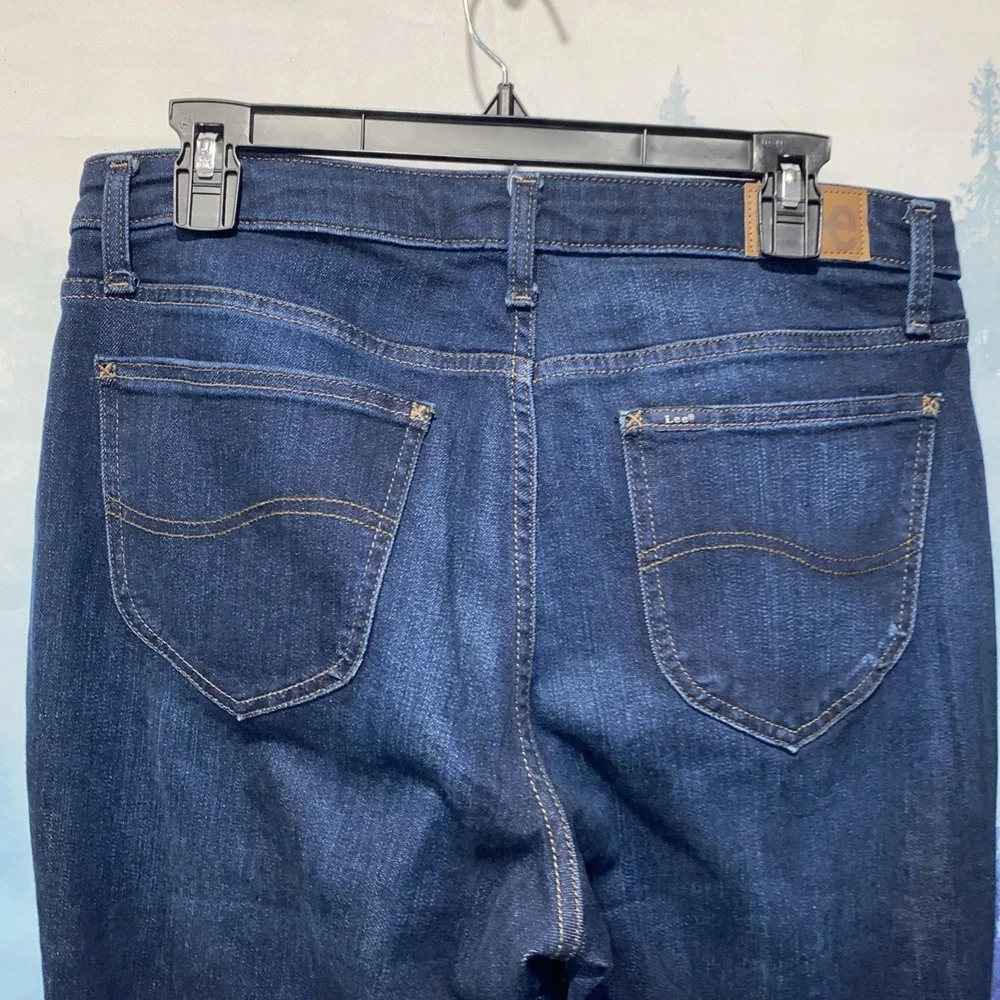 Lee Womens Regular Straight Leg Mid Rise Dark Wash Jeans Size 14M